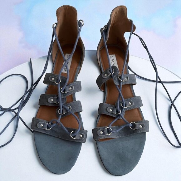 STEVE MADDEN Carleigh Blue Suede Laceup Gladiator Sandals Size 9 - Picture 1 of 7